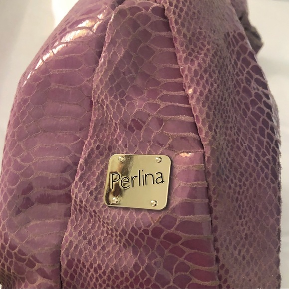 Perlina Lavender Shiny Snakeskin Leather Hobo - Picture 3 of 12
